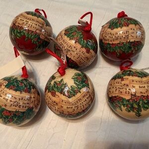 Holiday Music Sheet Ornaments - Cream and Red